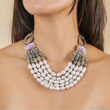 Колье Nature Bijoux, Lavender, ракушки Capiz,жемчуг, лабрадорит, дерево, NB25.1-15-43460 сиреневый